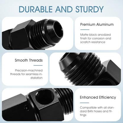 Gauge Port Fuel Pressure Take off Fitting Adapter Aluminumwith 8AN Male with 1/8 NPT Gauge Port Hose Adapters Aluminum Black (AN8-AN8-M-1/8) - size: AN8-AN8-M-1/8