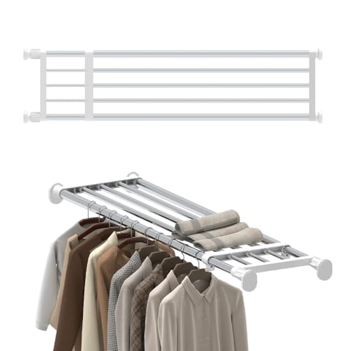 Hershii Tension Shelf Expandable Rod, Adjustable Closet Tension Shelves | Clothes Tension Shelf DIY Garage Bathroom Kitchen Storage Organizer Shoe Rack, Plant Stand, Bookshelf - color: Ivory, size: 46.85 - 75 inches