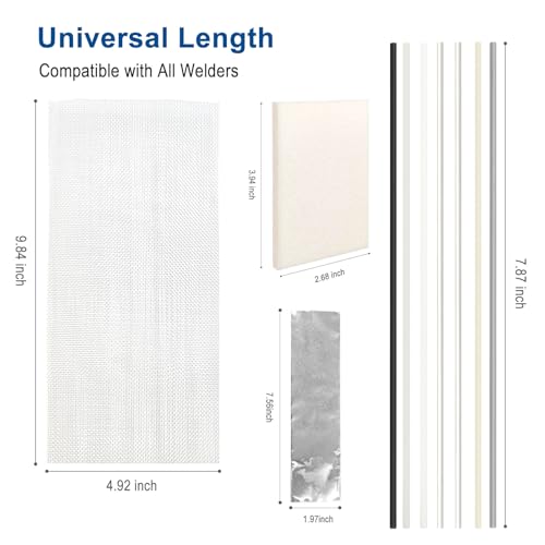112 Pcs Plastic Welding Rods Kit, 7 Materials (PP ABS PE PU TPO PA PC) for Car Bumper & Kayak Repair, Includes 5 Stainless Steel Mesh, 4 Sanding Sponges & 5 Tapes, 7.87 Inch Plastic Weld Rods
