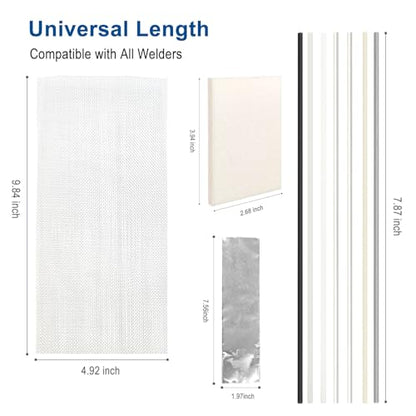 112 Pcs Plastic Welding Rods Kit, 7 Materials (PP ABS PE PU TPO PA PC) for Car Bumper & Kayak Repair, Includes 5 Stainless Steel Mesh, 4 Sanding Sponges & 5 Tapes, 7.87 Inch Plastic Weld Rods