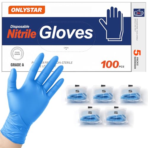 5 Mil Blue Nitrile Gloves Disposable, Small 100Pcs + 5 Bonus Travel Packs, Food Service, Non latex, Powder Free, Textured Grip for Cleaning, Cooking Food Prep, Kitchen, Nail Tech, Pet Care - color: Blue(110 Pcs), size: Small