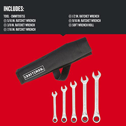 CRAFTSMAN 12-point Standard (SAE) Ratchet Wrench, 5-Piece Set (CMMT99755)