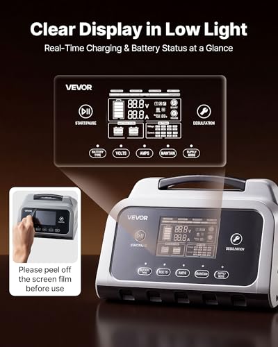 VEVOR Smart Battery Charger, 30A, 6V 12V 24V LiFePO4 Lead-Acid (Gel/AGM) Lithium Car Battery Charger, with LCD Display, Trickle Charging Maintainer Desulfator, for Car, Boat, Motorcycle, Lawn Mowers