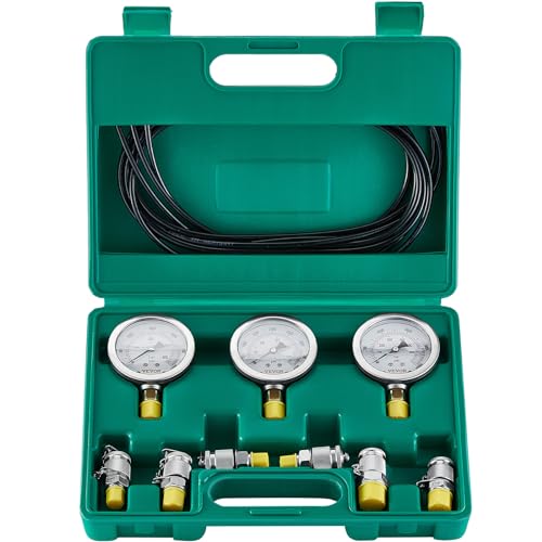 Hydraulic Pressure Test Kit, 250/400/600bar, 3 Gauges 6 Test Couplings 3 Test Hoses, Excavator Hydraulic Test Gauge Set with Portable Carrying Case for Excavator Tractors Construction Machinery | Excavator Hydraulic Test Gauge Set with Portable Carrying C