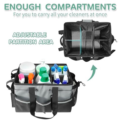 Boczif Cleaning Caddy Bag Wearable, Supplies Organizer With Handle, Shoulder Straps & Detachable Divide, Tool Organizers Tote for Cleaners & Housekeepers (Grey) - color: Grey