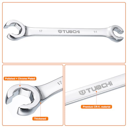 HARFINGTON Flare Nut Metric Wrench 14mm x 17mm CR-V Mirror Polished Chrome Plating Metric Wrench for DIY Hand-making Automotive Repairs and Household Maintenance - size: 14mm x 17mm
