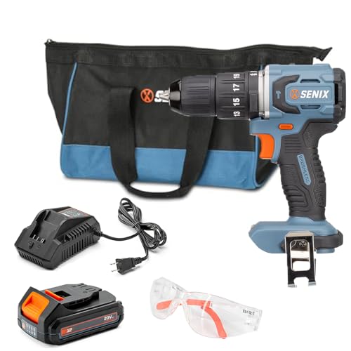 SENIX X2 20 Volt Max* Cordless 1/2-Inch Hammer Drill Driver with Brushless Motor, Power Tool Kit Includes Storage Bag, 2.0 Ah Battery,Charger,Safety Glasses (PDHX2-M2) - style: Hammer Drill Driver