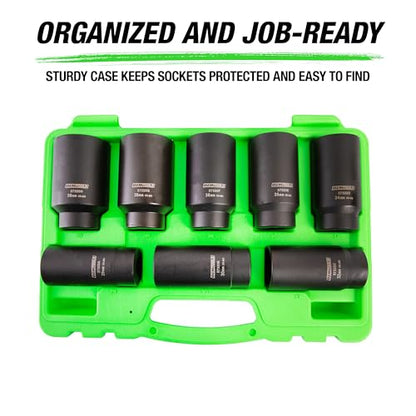 OEMTOOLS 37320 Axle Nut Socket Set, 6-Pt 1/2 Impact Socket Set, 8Pc Metric 1/2 Socket Set, Impact Socket Set 1/2 Drive for Axle Nuts, Impact Sockets 29mm to 39mm, Socket Sets Storage Case - style: 6 Point