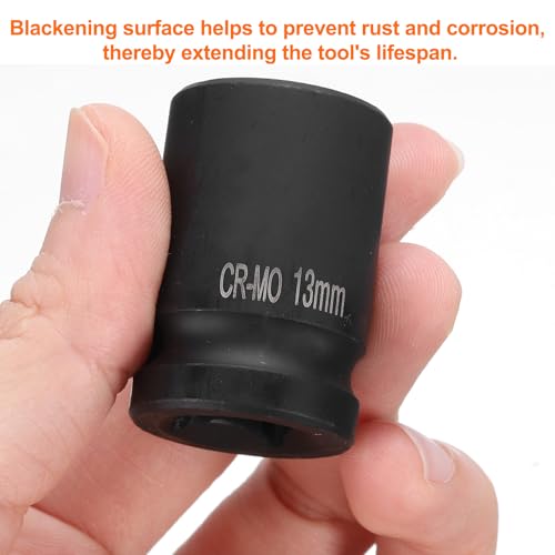 HARFINGTON 2pcs 4 Point Square Socket 1/2" Drive 13mm Metric Square Impact Socket CR-MO Blackening Standard Wheel Sockets Pneumatic Socket Tool for Auto Repair Mechanical Maintenance Home Use - size: 13mm