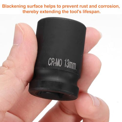 HARFINGTON 4 Point Square Socket 1/2" Drive 13mm Metric Square Impact Socket CR-MO Blackening Standard Wheel Sockets Pneumatic Socket Tool for Auto Repair Mechanical Maintenance Home Use - size: 13mm