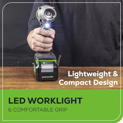 Greenworks 24V Brushless 1/2" Cordless Impact Wrench (3 Speed / 300 ft.-lbs. / LED Light), 4.0Ah Battery and Compact Charger Included - size: 300 ft.-lbs., style: w/4Ah Battery