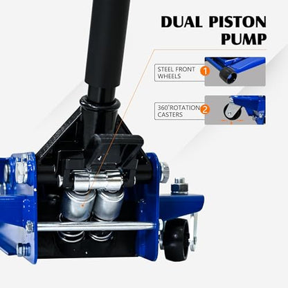 ZeHuoGe Heavy Duty Floor Jack, Steel Racing Floor Jack with Dual Piston Quick Lift Pump (Blue, 3 Ton) - size: 3 Ton