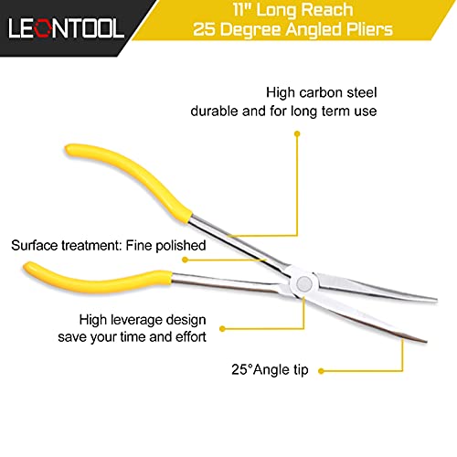 11-Inch Long Reach Bent Nose Pliers with Serrated Jaws 25 Degree Angled Needle Nose Plier Angled Pliers, Long Reach Plier for Hard to Reach Narrow Spaces & Limited Clearance Areas - style: 25 Degree angled pliers