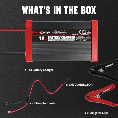 12V/24V 10A Smart Battery Charger, Automatic Battery Charger with Overcharge Protection,Battery Maintainer,LED Indicator&SAE Connector for SLA AGM Gel Wet Lead Acid deep Cycle Batteries