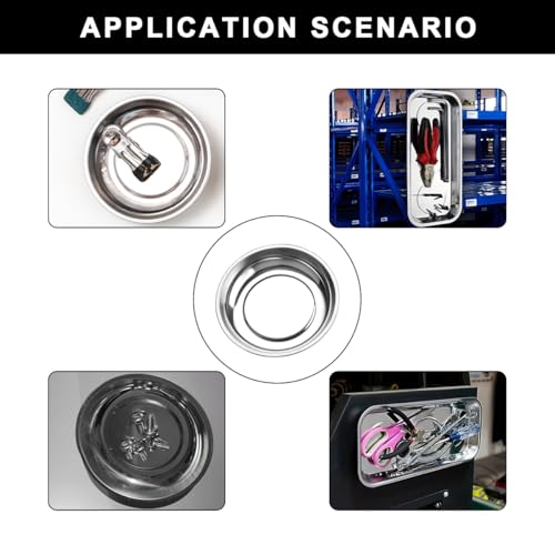 2 PCS Magnetic Parts Tray Set, Stainless Steel 4" Round Magnetic Trays, Mechanic Tool Tray Holder for Screw, Sockets, Bolts, Nuts, Small Metal Parts - color: 4" Round