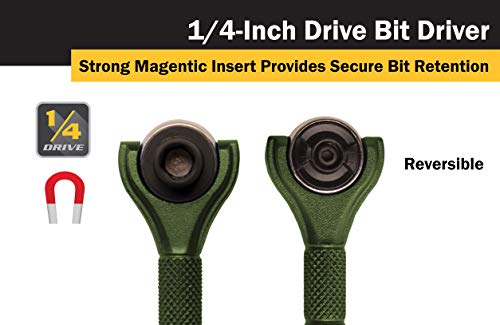 Titan Tools 11325 1/4-Inch Drive x 4-Inch 90-Tooth Swivel Head Micro Ratcheting Bit Driver - Green - style: Swivel Head - Green