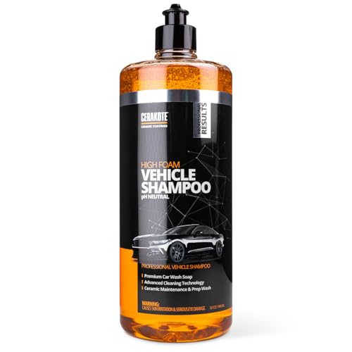 CERAKOTE High Foam Vehicle Shampoo (32 oz. Bottle) - pH Neutral Premium Car Wash Soap - Ceramic Coating Prep and Maintenance - Citrus Scent - Maximum Suds - size: 32 Fl Oz (Pack of 1)