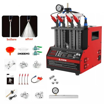 CT160 Fuel Injector Cleaner & Tester, 4-Cylinder Ultrasonic Cleaning Machine with Heating & 11 Test Modes for Cars Motorcycles - 110V/220V - color: Red