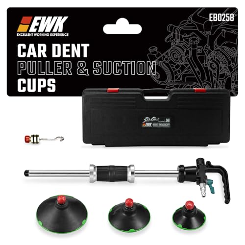 EWK Pneumatic Car Dent Puller Kit, Air Compressor Suction Cup Dent Puller with 75mm 100mm 125mm Cups, Slide Hammer Paintless Dent Removal Tool for Auto Body Repair