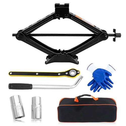 Scissor Jacks Set,2 Ton Portable Car Jack Kit with Lug Wrench & Scissor Jack Handle & Lug Nut Socket,Professional Tire Changing Kit as Auto Emergency Kits for Most Auto,SUV - color: 2T