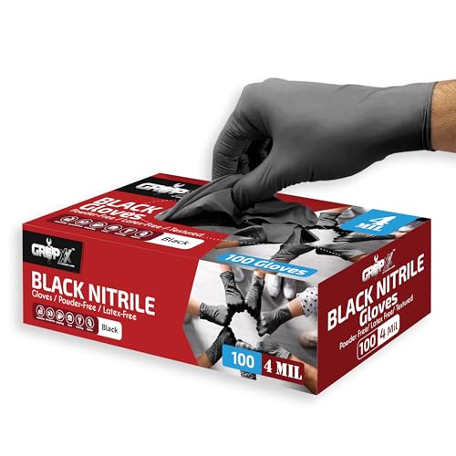 London Labs Black Nitrile Gloves Disposable Latex Free & Powder Free, 4 Mil Rubber Glove, Cleaning, Cooking, Mechanic(XS-XXL) - size: X-Large, style: 100 Count