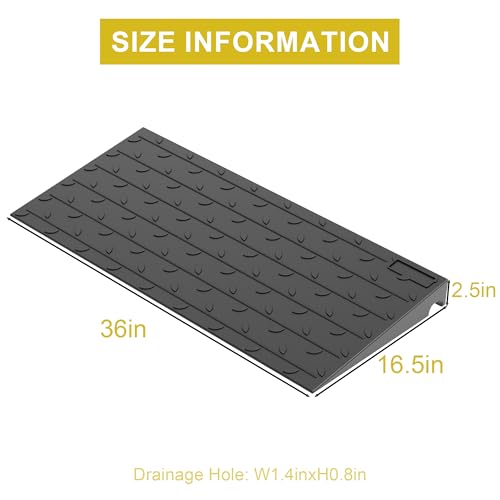 OrangeStar Heavy Duty 2.5" Rise Rubber Threshold Ramp | Wheelchair & Scooter Ramp with Cord Channel, Non-Slip Angled Entry for Doorways, Steps & Garages (Black, 36" Length) - size: 2.5in