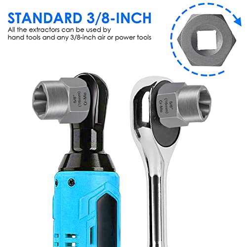XEWEA Professional 14PCS Bolt Extractor Set, 3/8" Drive Impact Stripped Bolt Remover Socket Set for Removing Damaged Broken Rounded Off Bolt & Nut, Impact Grade Cr-Mo Steel with Case - size: 14PCS