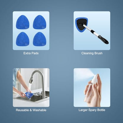 Car Windshield Cleaning Brush, Multifunctional Car Windshield Cleaning Brush Set‌ Car Cleaning kit with Retractable Handle, Microfiber Cloth, Spray Bottle, Suitable for All Cars(Blue)