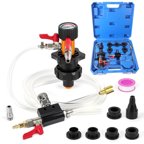 Coolant Vacuum Refill Kit Auto Radiator Air Evacuation Fill Tool | For radiator cooling system; equipped with pressure gauge; comes with 5 dedicated adapters; fits cars, trucks, SUVs & RVs