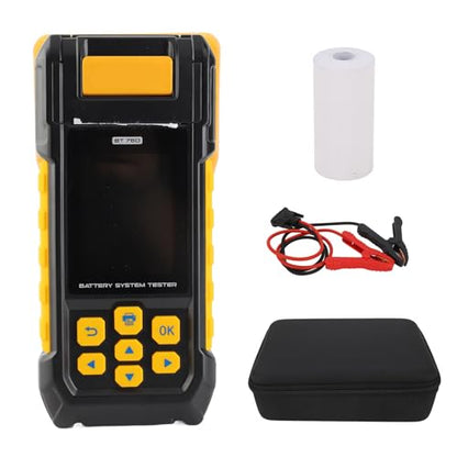 12V Digital Automotive Car Battery Load Tester Analyzer with Built in Printer Multi Language Support for 12V 24V Car System Test ABS Plastic Yellow Black