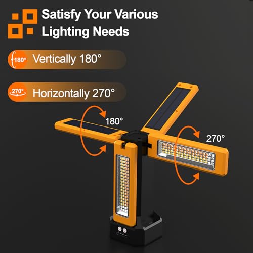 13200mAh Rechargeable Solar Work Light with Folding Stand and Carrying Bag, AODOO 8000 Lumen Stepless Dimmable , White/Warm/Nature White/RED(SOS) with Detachable Tripod (Orange(Tripod with Pulley)) - color: Orange(Tripod with pulley)