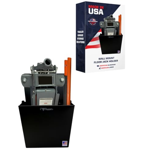 Pit Posse PP3351BK Aluminum Wall Mount Floor Jack Holder Pouch Stabilizer - Made in USA - Stabilizer for Enclosed Race Trailer Garage Shop Organizer Storage Snowmobile 5th Wheel Toy Hauler (Black) - color: Black