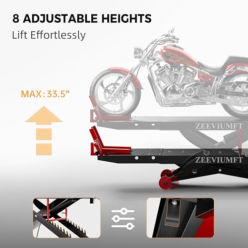 1500 LB Motorcycle Lift Table, Heavy-Duty Air/Hydraulic 24" Wide Platform, Stand-Up Ergonomic Installation, Bonus Motorcycle Jack, Fits Harley, Indian & Custom Bikes - size: 24in