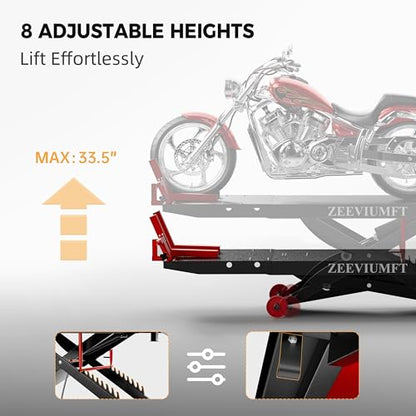 1500 LB Motorcycle Lift Table, Heavy-Duty Air/Hydraulic 24" Wide Platform, Stand-Up Ergonomic Installation, Bonus Motorcycle Jack, Fits Harley, Indian & Custom Bikes - size: 24in