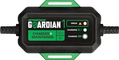 Interstate Batteries 12V Battery Charger and Maintainer (12V, 1.2A) Portable, Automatic, Trickle Charging for Automotive, AGM, Flooded, Gel, Lead-Acid, Powersports (CHGIB12)