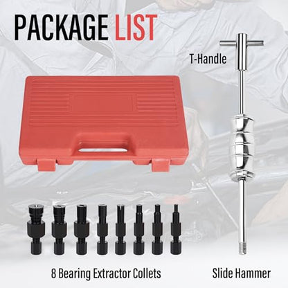 Motorcycle Blind Inner Bearing Puller Tool Kit, 8-32mm Collets Internal Bearing Removal Tool with Slide Hammer, 9 pcs Inner Bearing Extractor Kit - size: 9pcs with Slide Hammer