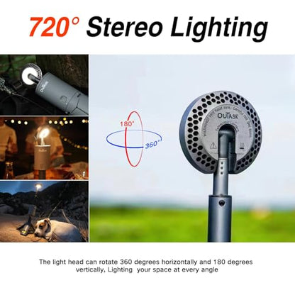 Outask Camping Light Telescopic, Collapsible Magnetic Camping Lantern with 12000mAh Battery, Telescoping IPX6/IPX7 Waterproof Flashlights, Camping Lamp for Emergency, Camping, Hiking (Gray) - color: Gray