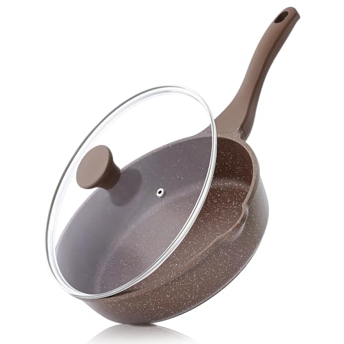 SENSARTE Nonstick Deep Frying Pan Skillet, 10-inch Saute Pan with Lid, Stay-Cool Handle, Cooking Pan, Healthy Stone Cookware Induction Compatible - color: Toffee Brown, size: 10-inch/3.5QT