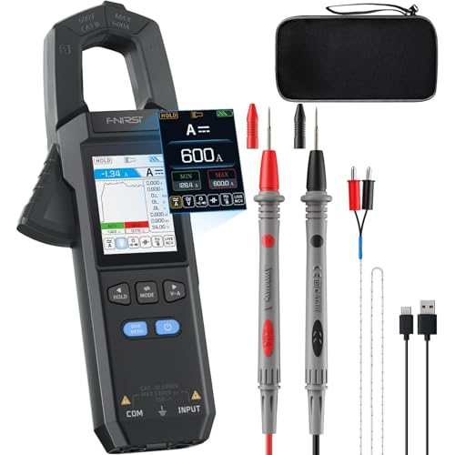 FNIRSI DMC-100 Clamp Meter 10000 Counts TRMS, 600A AC/DC Amp Meter with Curve Recording & 2" TFT Screen, Rechargeable Multimeter Measuring Voltage Current Resistance Capacitance NCV for HVAC Auto