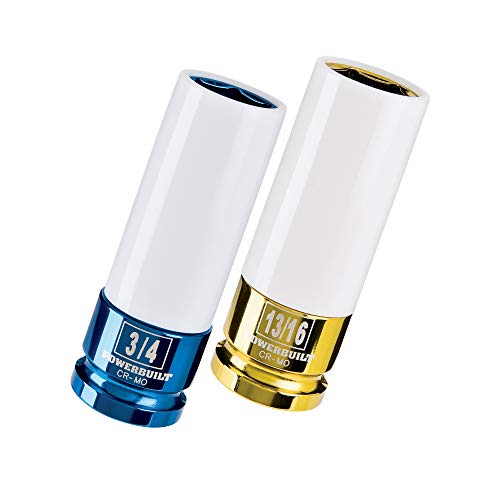 Powerbuilt 2 Piece SAE Impact Lug Nut Socket, 3/4-Inch and 13/16-Inch Non-marring and Thin Wall Lug Nut Socket, 1/2 Inch Drive, Protects Lug Nuts from Damage - 642396 - size: 3/4" and 13/16"
