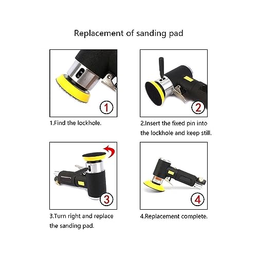 Sander, Polisher 2"/3" Mini Air Sander Pneumatic Dual Action Polisher Polishing Machine Sanding Kit For Auto Body Surface Finishing(Black Air Sander) - color: Black Air Sander