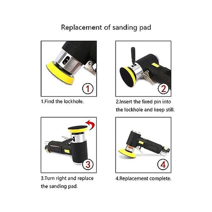 Sander, Polisher 2"/3" Mini Air Sander Pneumatic Dual Action Polisher Polishing Machine Sanding Kit For Auto Body Surface Finishing(Black Air Sander) - color: Black Air Sander