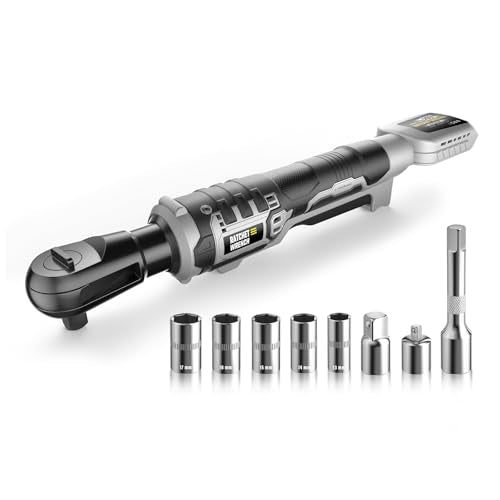 3/8" Electric Ratchet Wrench Fit DEWALT 20V Battery, 88 Ft-lbs(Tool Only) | 120N.m, 500 RPM, Electric Ratchet Wrench Set, Variable Speed, LED Light, 5 Sockets, 1/4" & 1/2" Adaptors, 3" Extension Bar - color: Gray