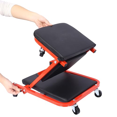 Mechanic Creeper Garage Gift 36" Z Creeper Seat 2 in 1 Mechanic Gifts 300 lbs Capacity Low Profile Creeper with 6 pcs Wheels in Garage Shop for Fathers Day Tool Gift red