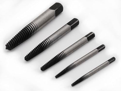 5-Piece Screw Extractor Set – Hardened Steel (SCM435) Drill Bits for Removing Stripped, Damaged, or Broken Screws and Bolts (1/8"-3/4") with Plastic Storage Case