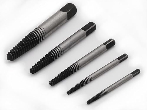 5-Piece Screw Extractor Set – Hardened Steel (SCM435) Drill Bits for Removing Stripped, Damaged, or Broken Screws and Bolts (1/8"-3/4") with Plastic Storage Case