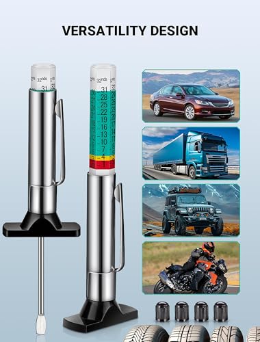 LUMITECO 3-Pack Tire Tread Depth Gauge, Color Coded Tire Tread Gauge in 1/32 Inch, Efficient Tread Depth Gauge 32nds Tire Measure Tool Depth for Car, Semi Truck Tire Wear Tread Checker - size: 3-Pack