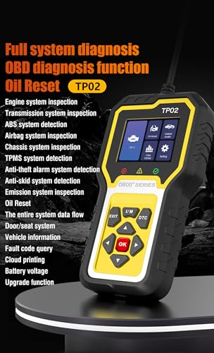TP02 6 in 1 OBD2 Scanner for BMW Benz Audi Honda Toyota and Nissan Code Reader, Multi-System Diagnostic for Engine, Oil Reset, Transmission, ABS, SRS, Body, Chasis, Speaker System & More - color: yellow