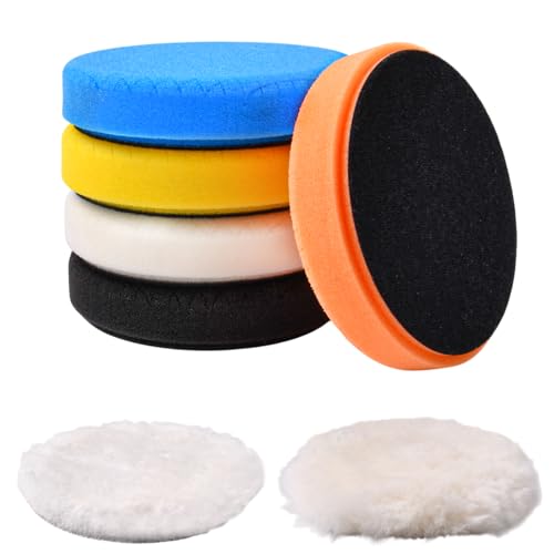 5 Inch Buffing Polishing Pads 7 Pcs Compound Buffing Sponge Pads and Woolen Pad for 130mm Backing Plate, Cutting Foam Pad Kit for Car Buffer Polisher Compounding, Polishing and Waxing - size: 5 Inch