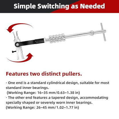 Double Headed Internal Bearing Puller, Expandable Collets 16-45mm | Slide Hammer Insert, Bearing Remover Extractor Tool, Heavy Duty, Automotive Repair Tool, For Professional and DIY Use
